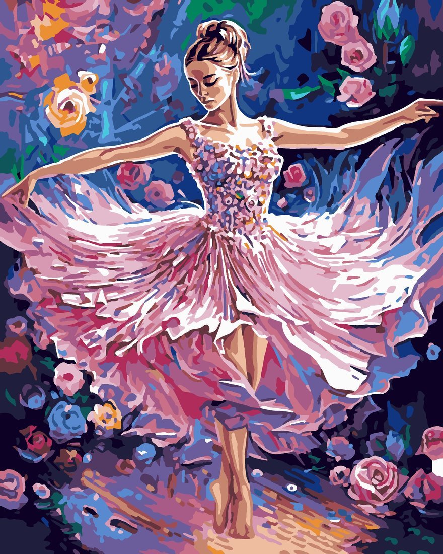 Картина по номерам на картоне Балерина и роза 40х50 см
