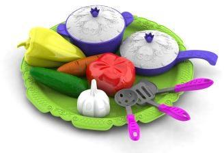 Набор овощей и кухонной посуды Волшебная Хозяюшка,12 предметов на подносе