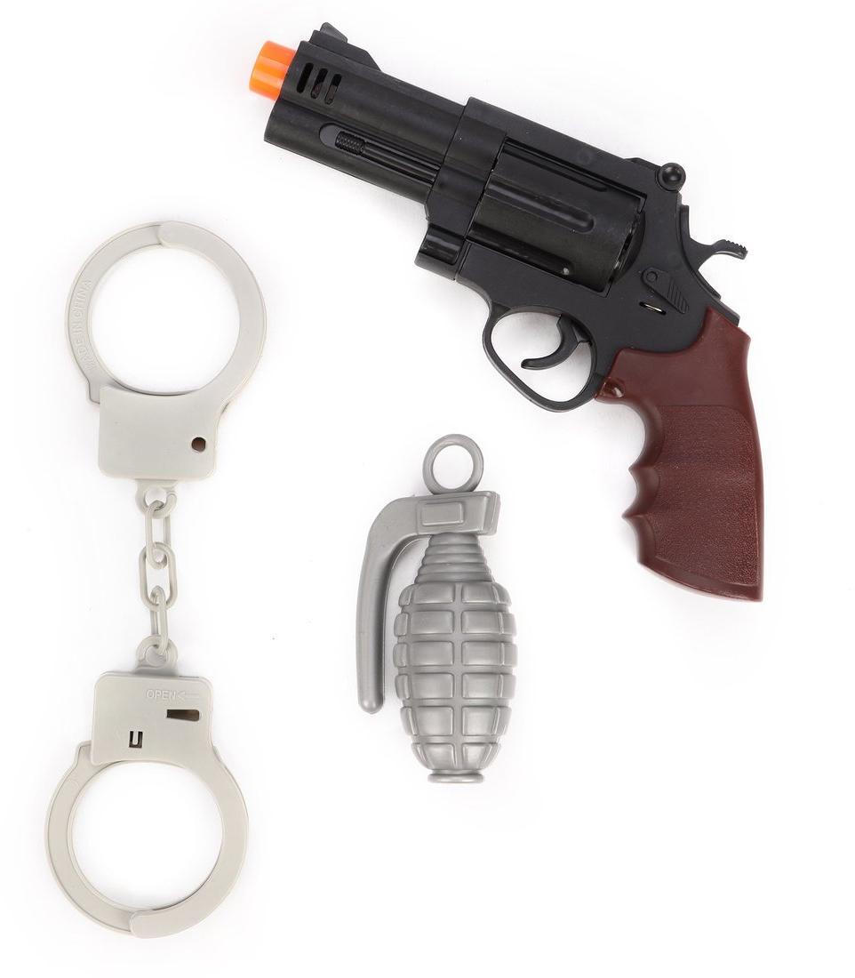 Игр.набор Полиция, револьвер эл., свет, звук, наручники, граната, эл.пит.AG10*3шт.вх.в комплекте, пакет
