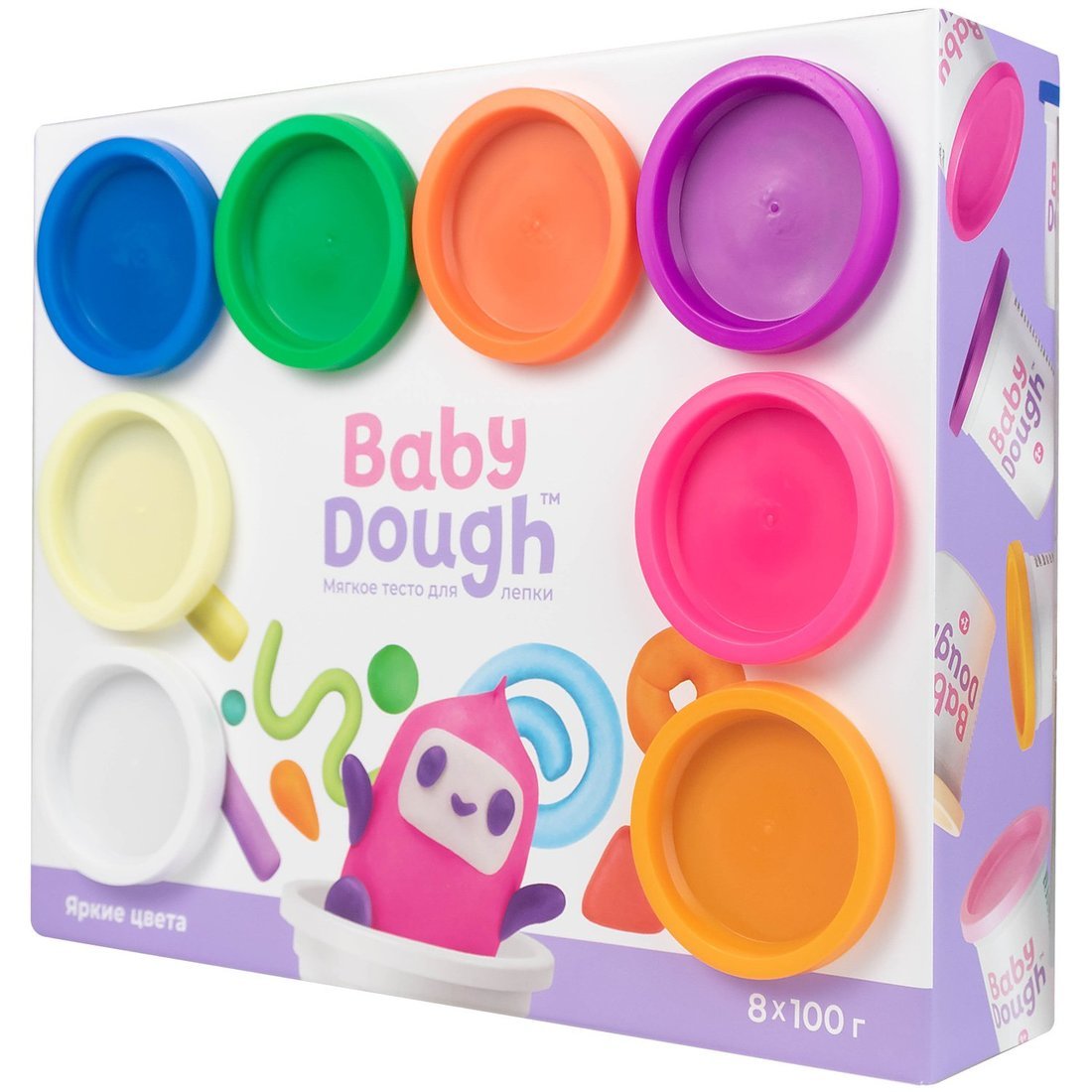 Тесто для лепки BabyDough, набор 8 цветов, яркие