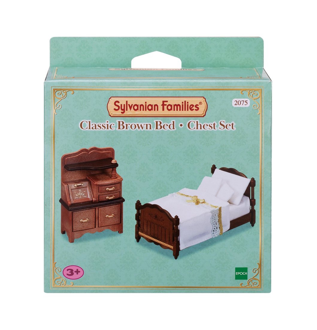 Классические коричневые кровать и комод