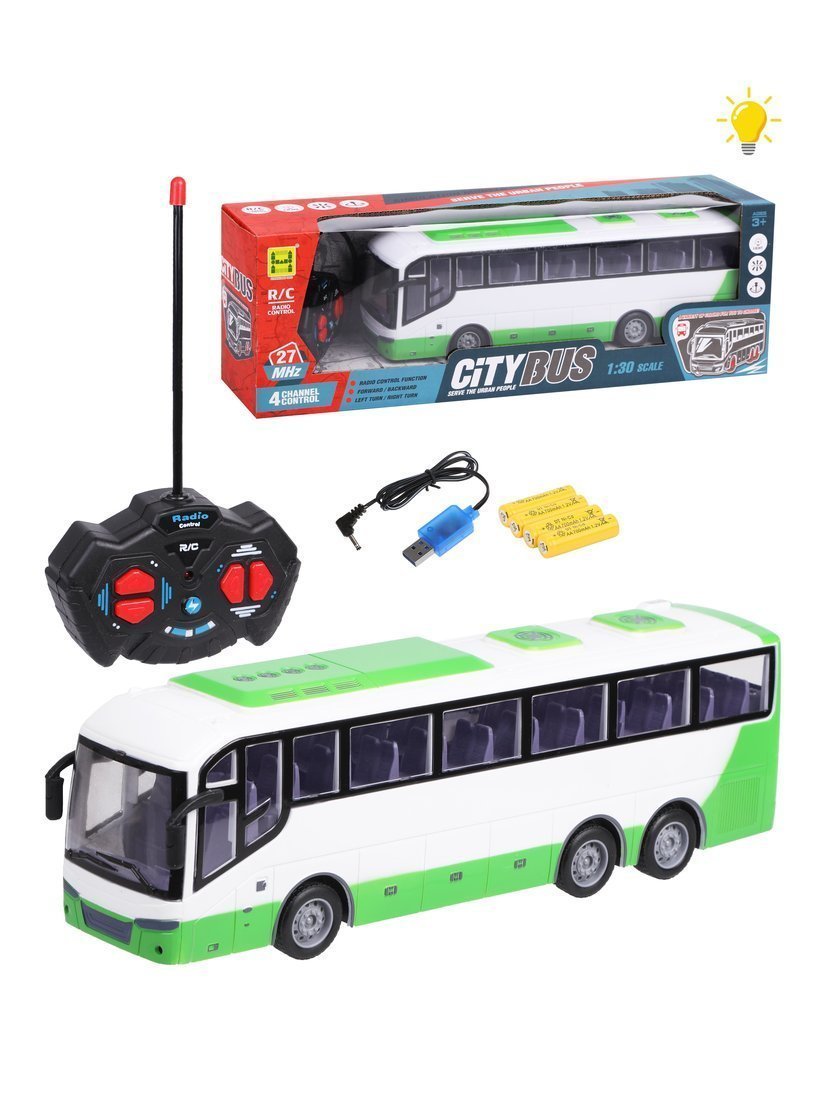 ДЕФЕКТ УПАКОВКИ Автобус радиоуправляемый, 4 канала, свет, в комплекте: аккумулятор, USB шнур, элементы питания АА*2шт. не входят, коробка