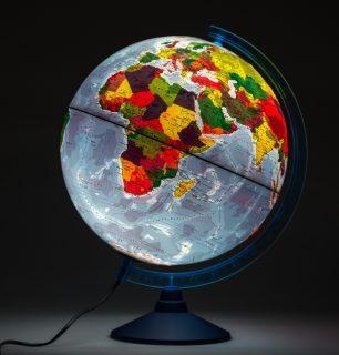 Глобус Земли физико-политический рельефный с подсветкой, D-250 мм