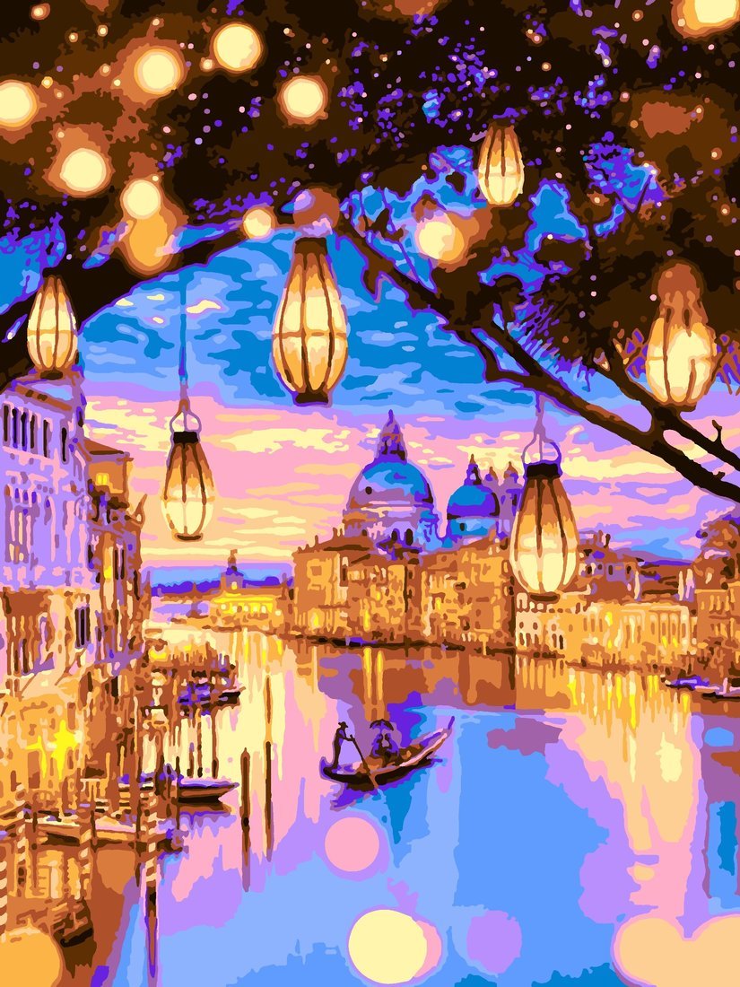 Картина по номерам на картоне  Огни Венеции 28,5 х38 см