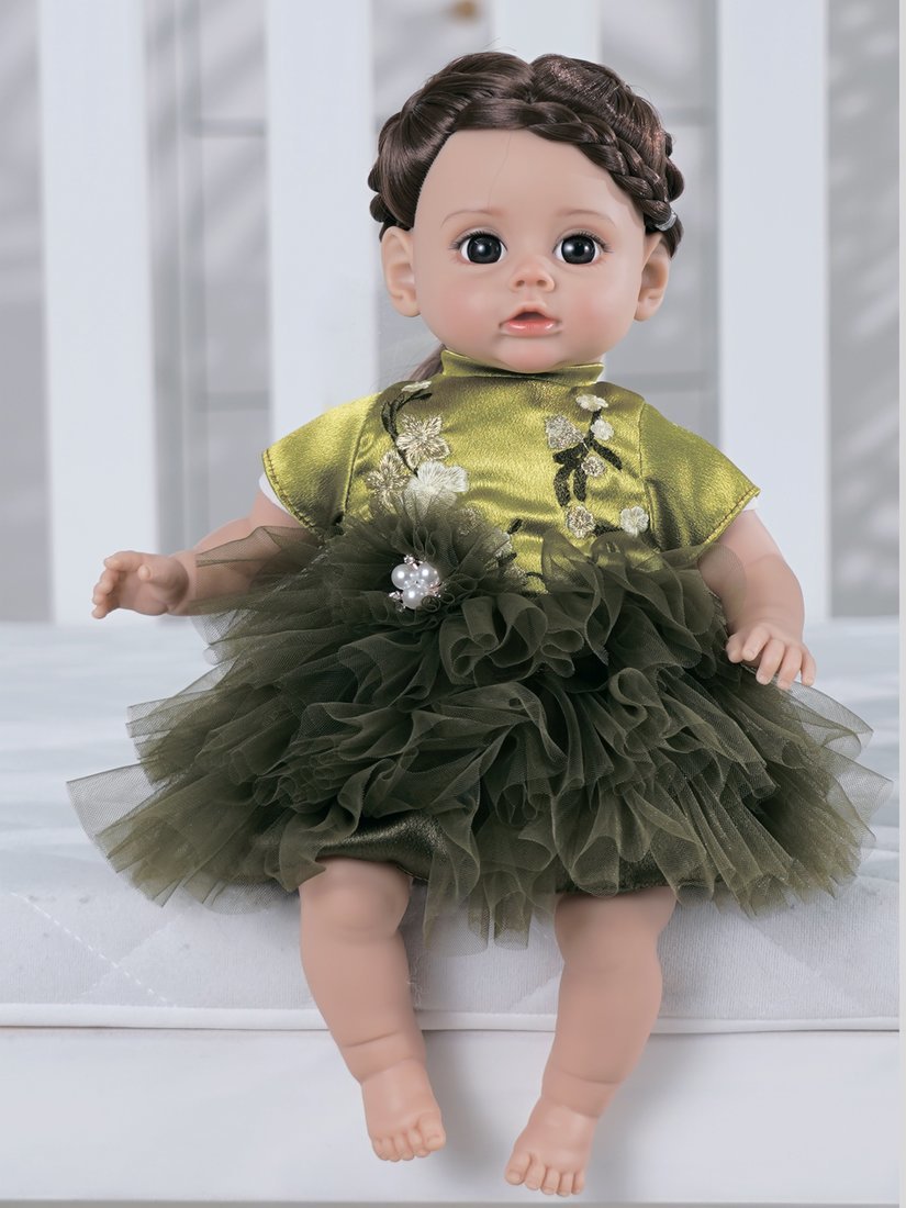 Кукла мягконабивная 35см озвученная в зеленом платье, эл.пит. AG13х3шт. вх. в компл.