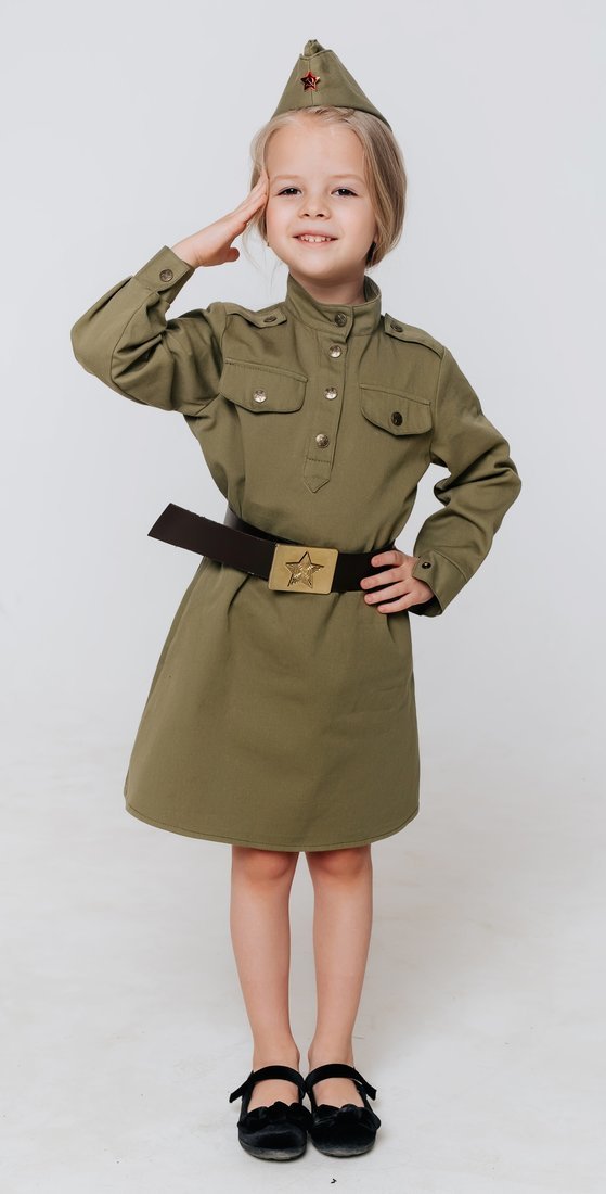 Костюм Солдатка: гимнастерка, юбка, пилотка, ремень, размер 146-76