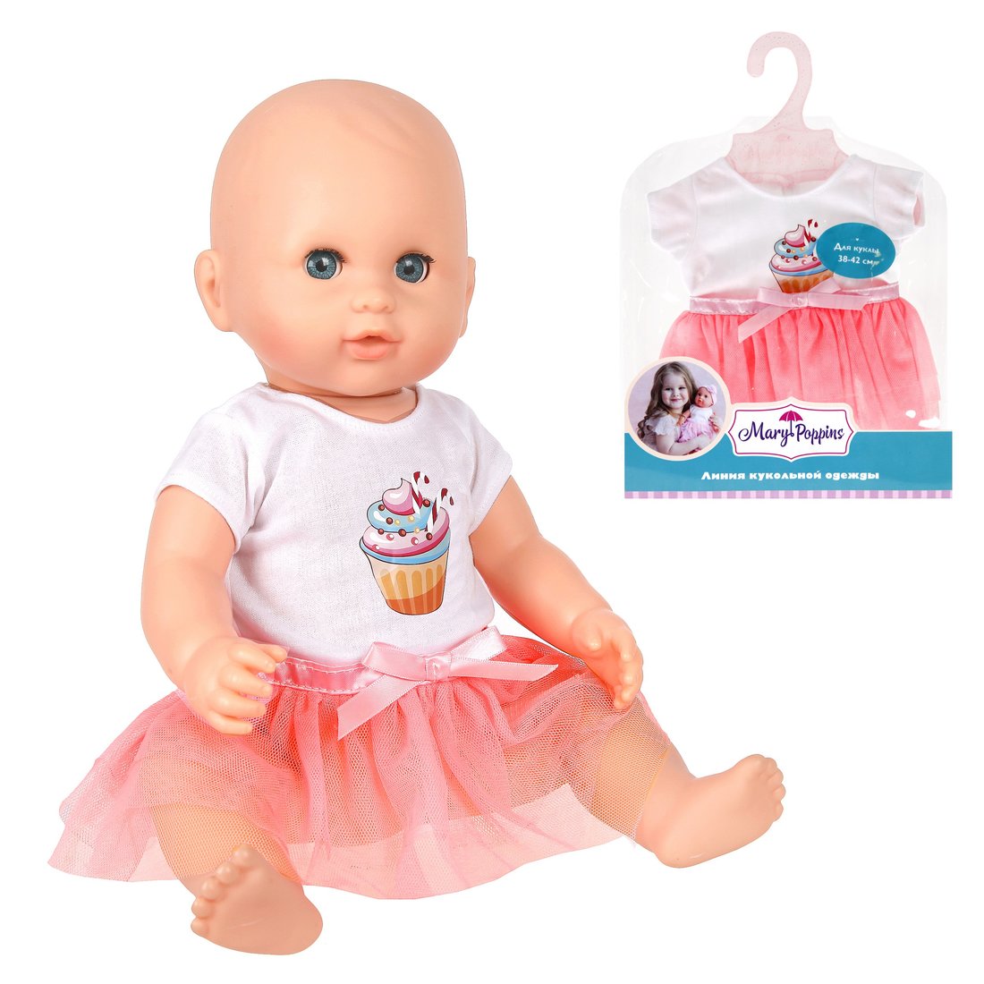 Одежда для куклы 38-43см, футболка и юбочка "Пирожное" - изображение 1