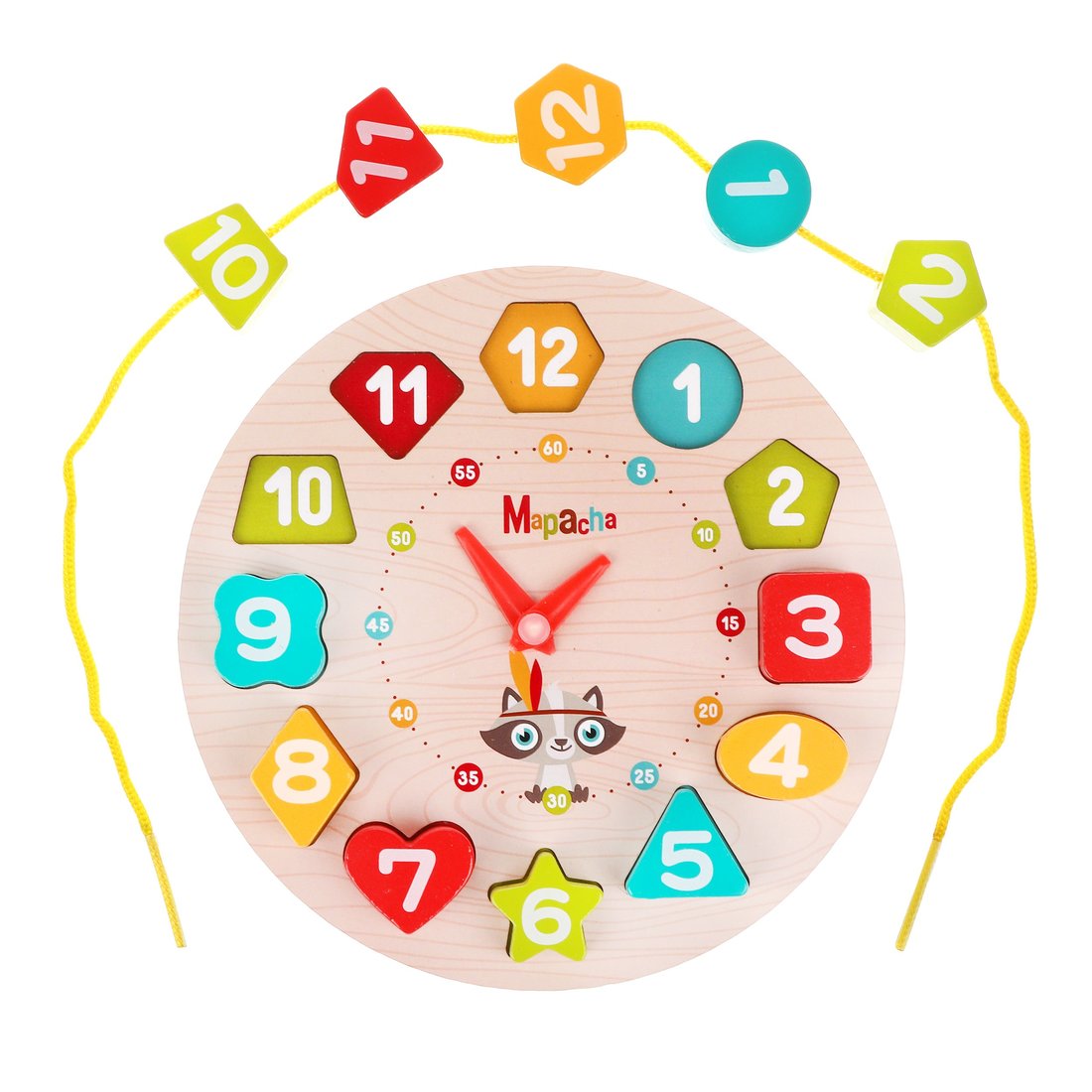 Развивающая игра 3в1 "Часы": вкладыш, шнуровка, обучение формам и цифрам