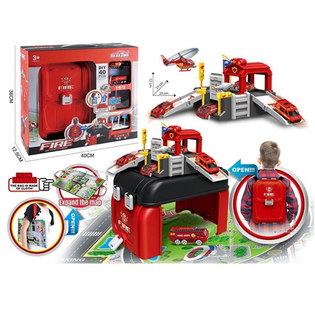 Игровой набор Пожарный, в комплекте деталей/предметов 40шт., в том числе транспорт 2шт., коробка