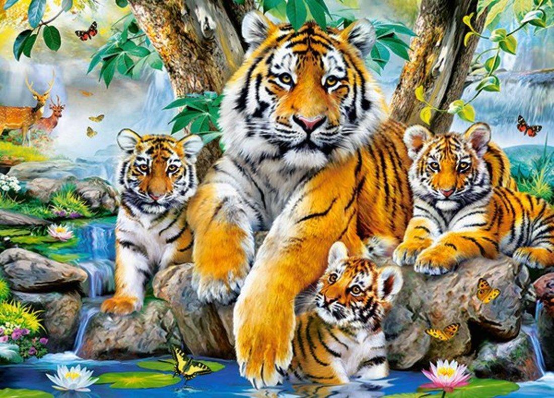 Пазлы 120 Семья тигров у ручья - изображение 1
