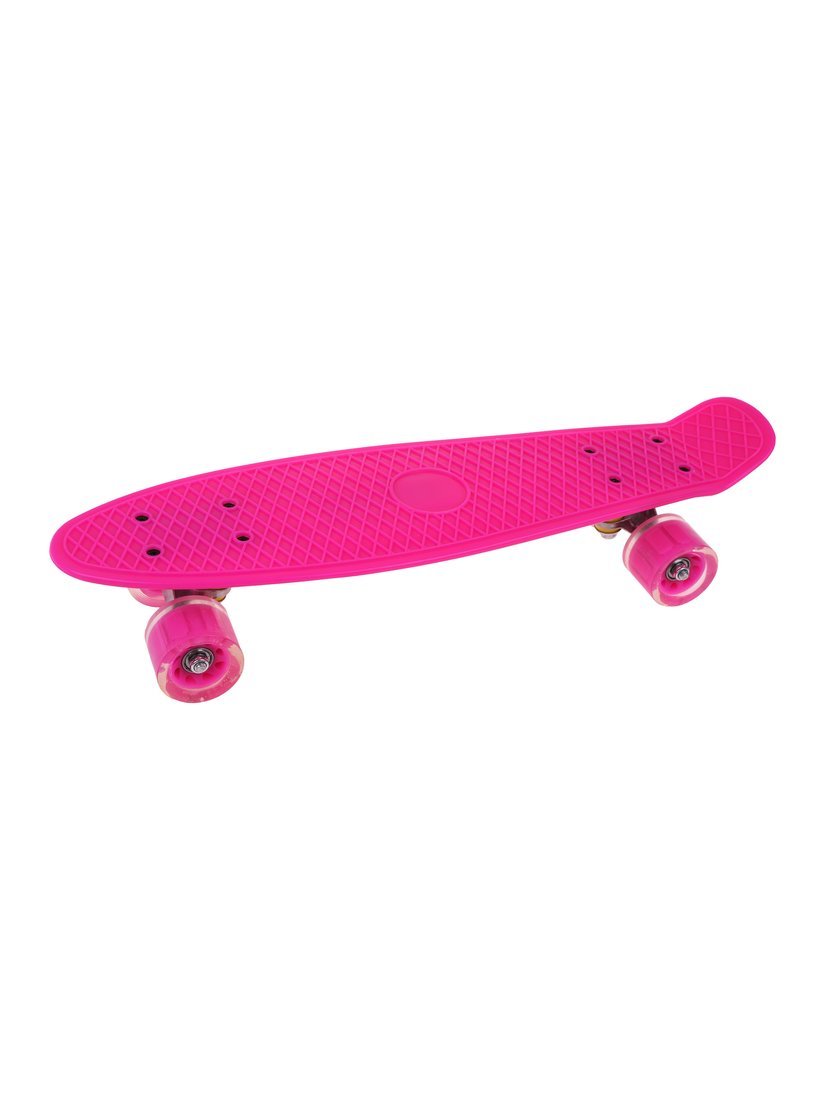 Скейтборд пластик 56 см, колеса PU со светом, крепления алюмин., розовый