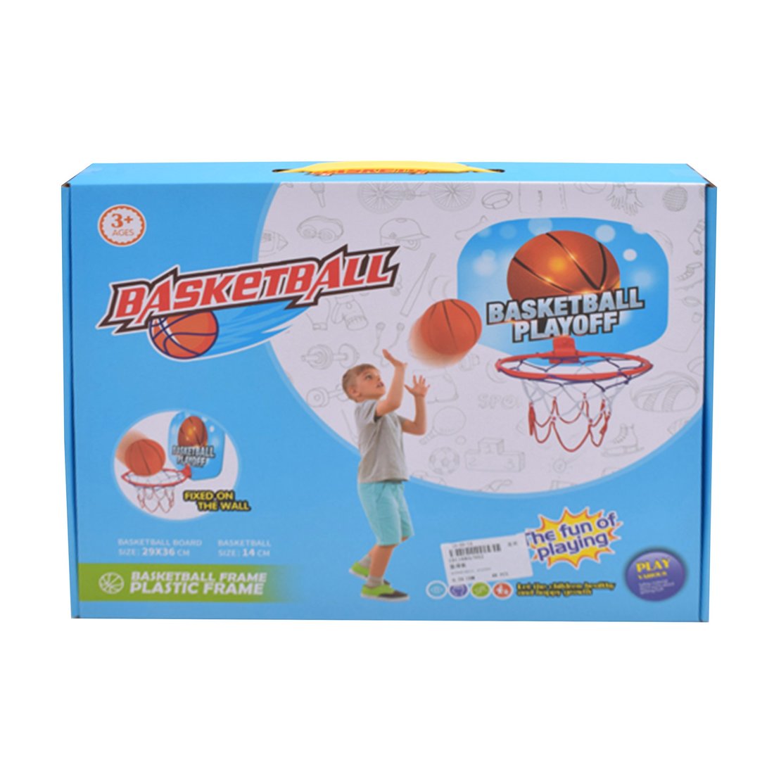 Набор для игры в баскетбол,  пластик, в компл-те: щит - 36*29 см  мяч+ насос, крепления: крючки на присосках - 2шт.