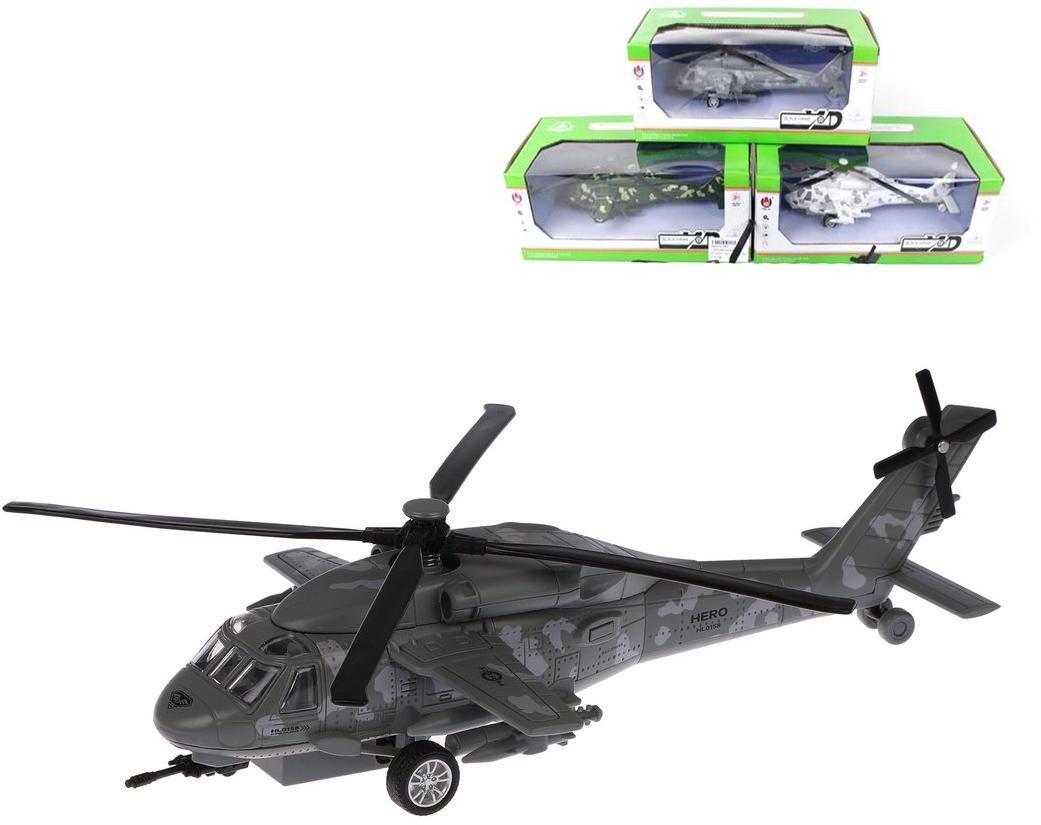 Вертолет металл., инерц., свет, звук, в комплекте: тестовые эл.пит.AG13*3шт., коробка, в ассортименте