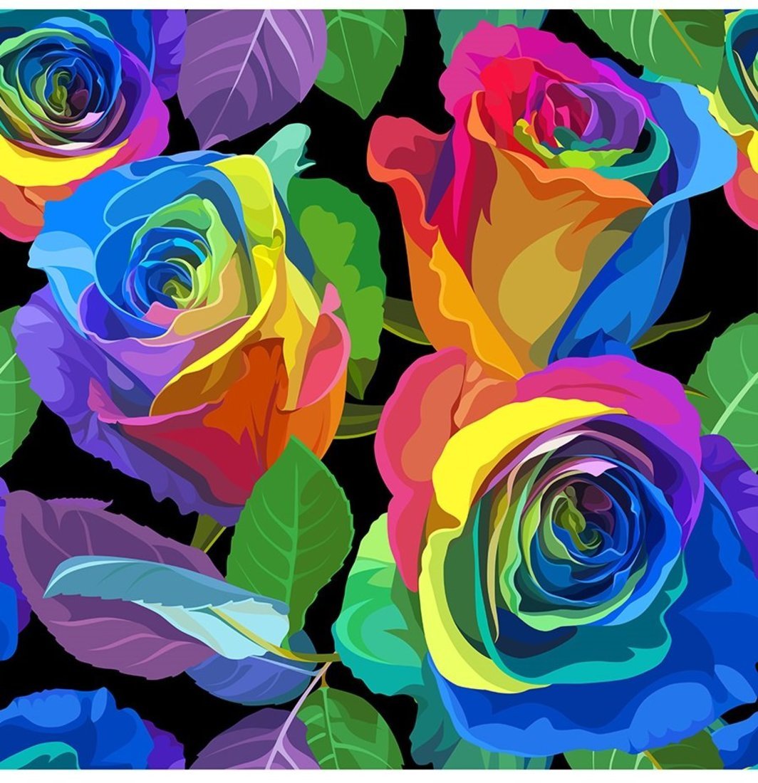 Алмазная мозаика Радужные яркие розы, 30х30 см, 33 цв, полн. заполнение, с подр.