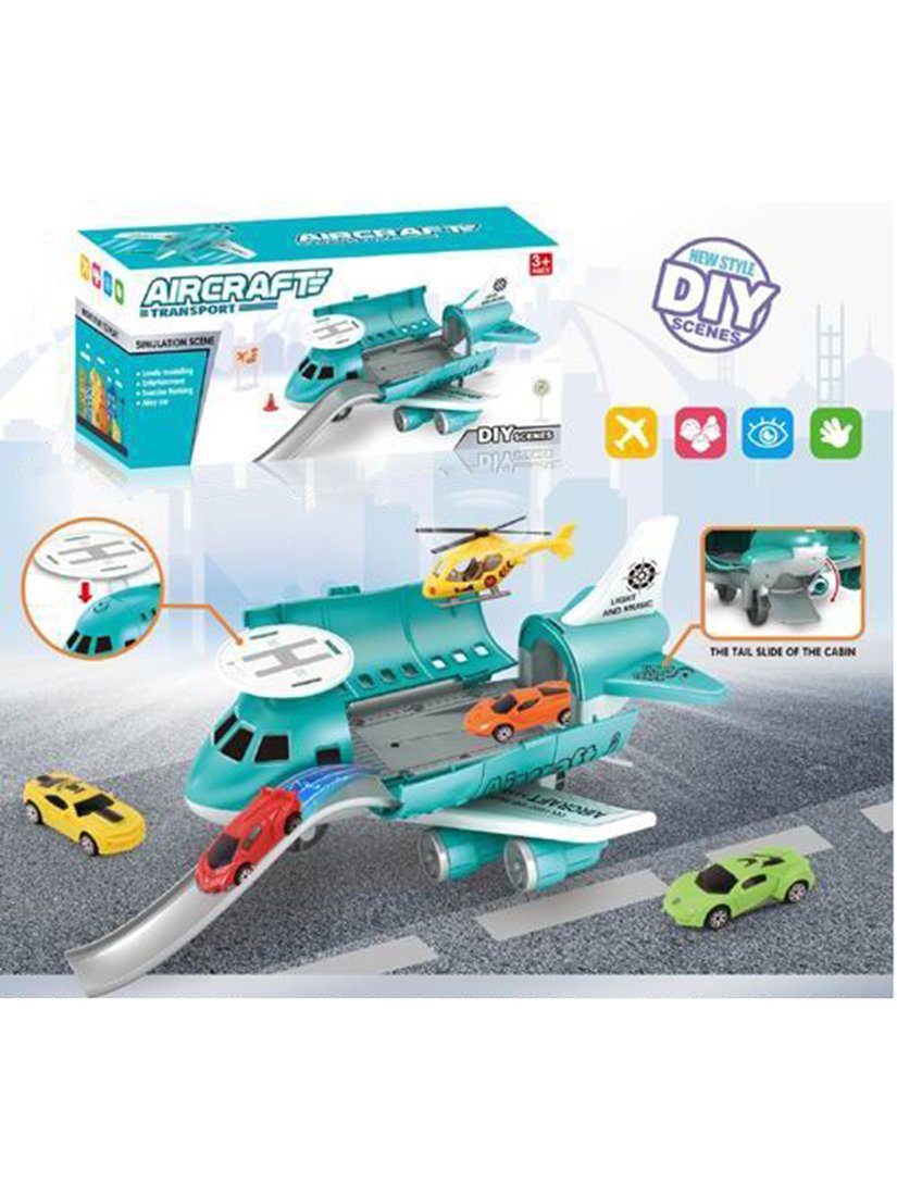 Игровой набор Самолет, в комплекте: деталей 23шт., машины 3шт., вертолет, коробка