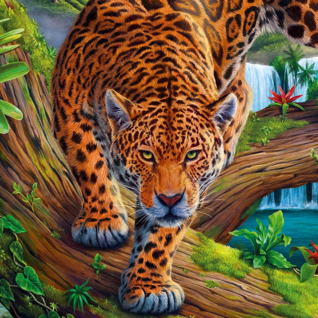 Алмазная мозаика Леопард на дереве, 20х20 см, 22 цв, полн. заполнение, с подр.
