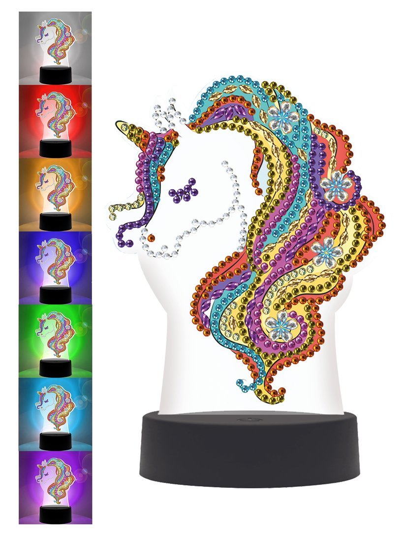Алмазная мозаика-светильник «Единорог», 7 цветов свечения