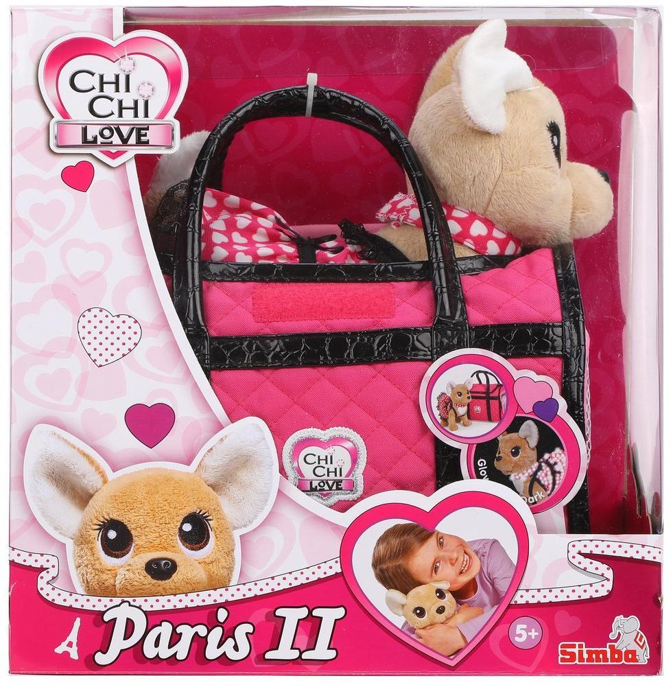 Плюшевая собачка Chi-Chi love Париж 2, в платье, светящемся в темноте, с сумкой, 20см