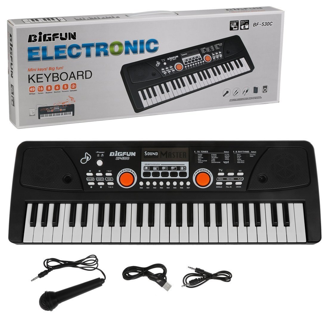 ДЕФЕКТ УПАКОВКИ Синтезатор 49 клавиш, микрофон, шнур USB, шнур для подключения к телефону, запись, кор.