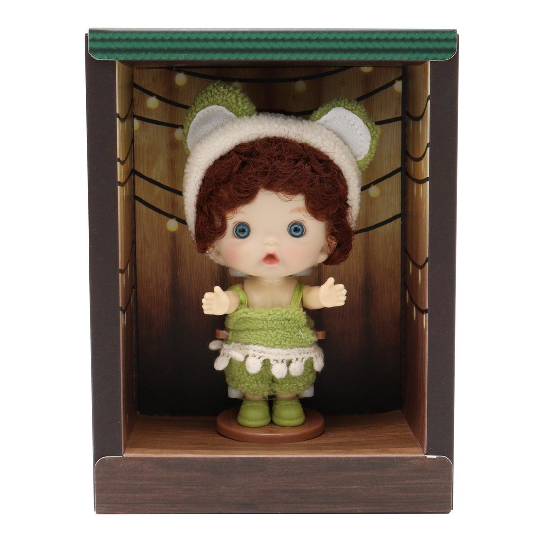 Кукла Baby Cute 10 см в шапке с ушками и зеленом костюме от Funky Toys