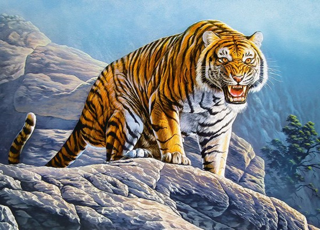Пазлы 180 Тигр на скале