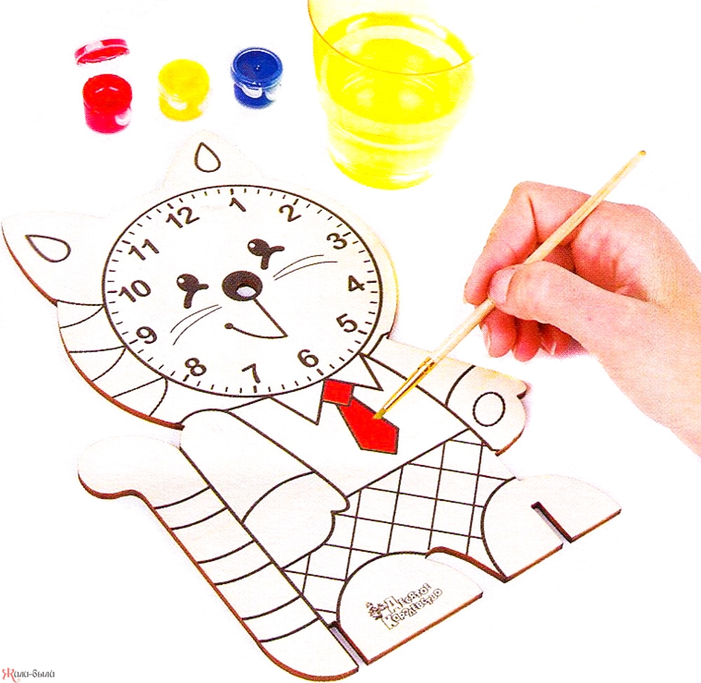 Набор для творч. Деревянные часы с красками Котенок