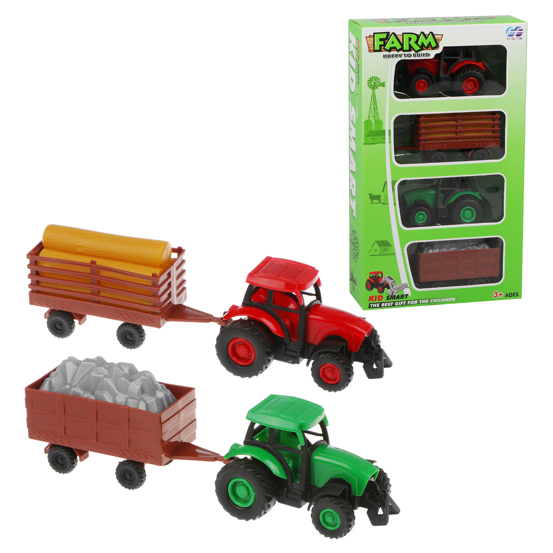 Игр.набор Фермер, в комплекте: трактор инерц. с прицепом 2шт., предметы 4шт., пакет