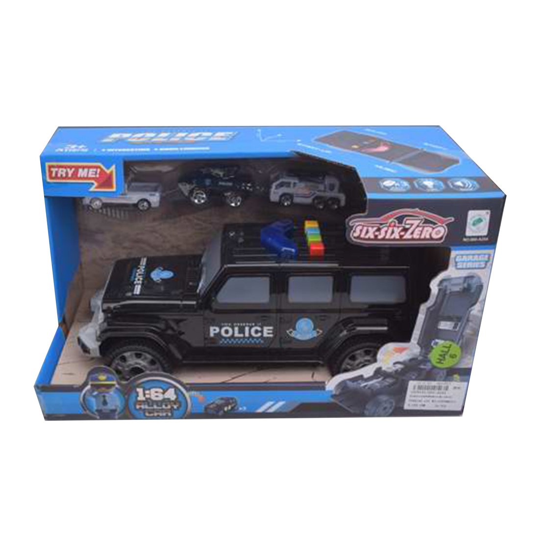 Игр.набор Полиция, свет, звук, в комплекте: машина, машина металл. 3шт., фигурка, тестовые эл.пит.АG13*3шт.вх.в комплект, коробка