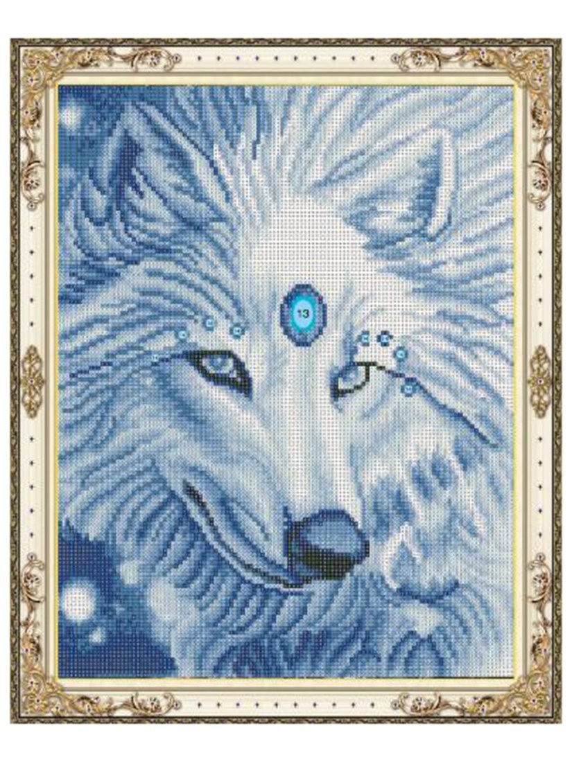 Алмазная мозаика Белый волк, 40х50, стразы разн. форм, полн. зап., с подр.