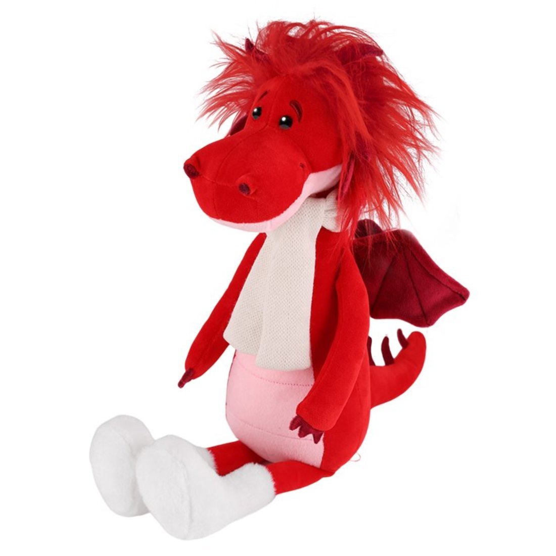 Мягкая игрушка Дракон Руби в шарфике и валенках, 30 см